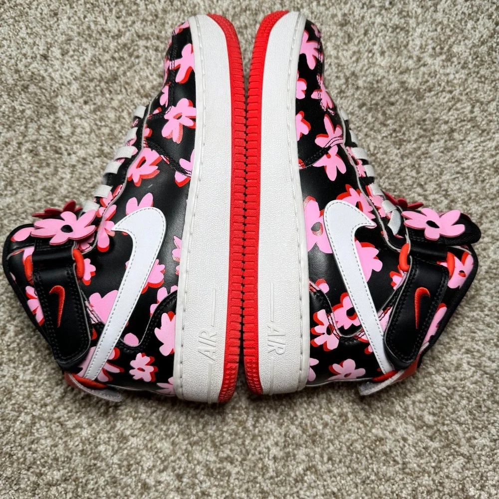 Nike Air Force‎ 1 Size 5.5Y Mid Black Pink Red Floral Charms DX3365-001 Sneaker